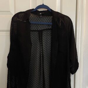 Iz Byer Black Polka Dot Sheer Button Down